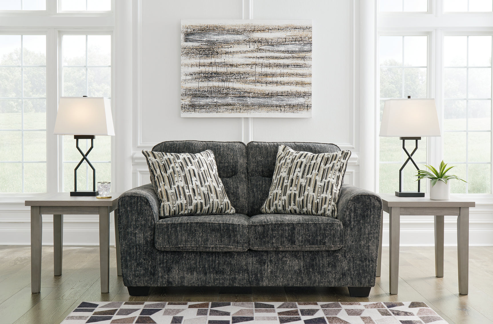 Lonoke Gunmetal Sofa, Loveseat and Oversized Chair - Ornate Home