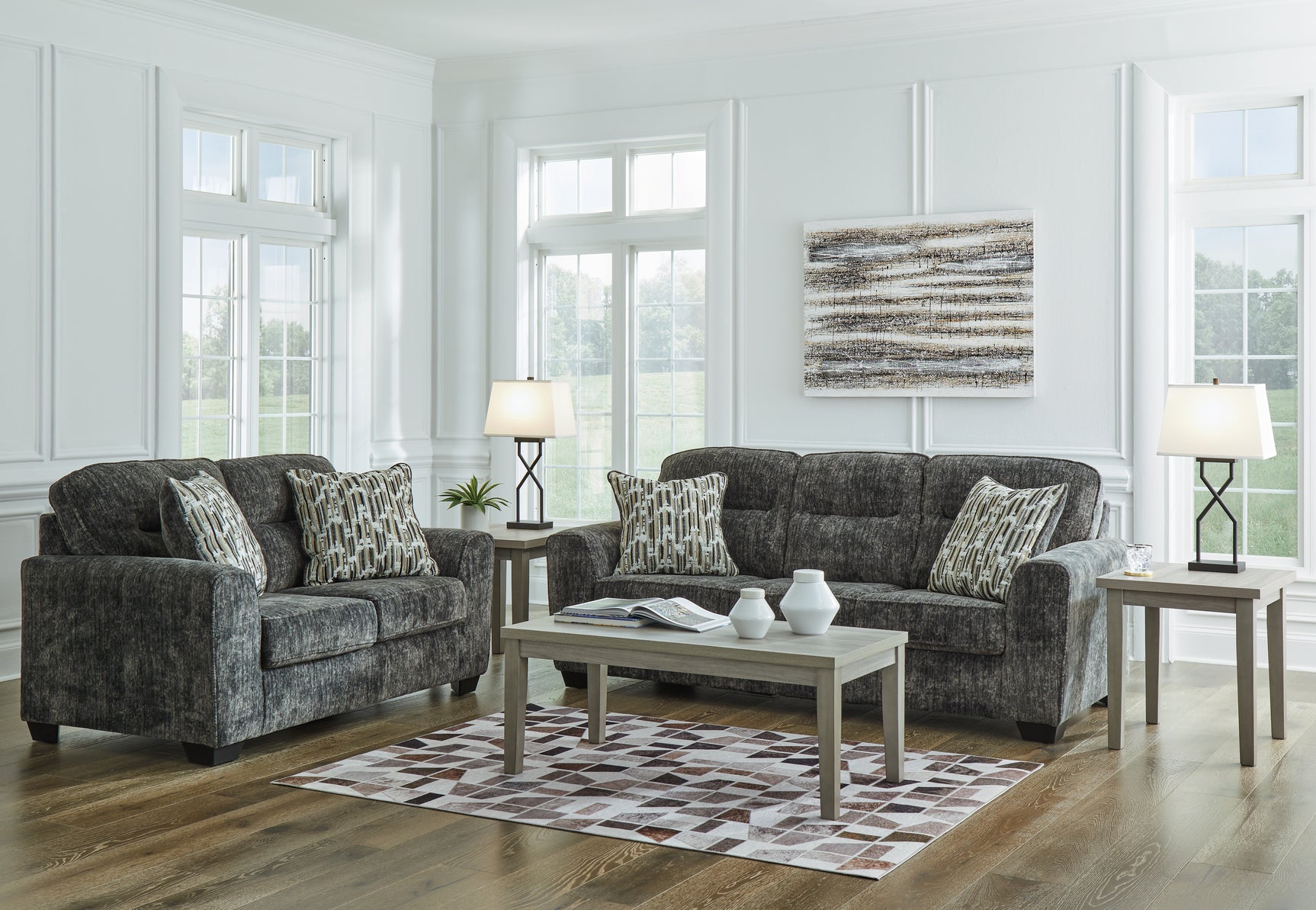 Lonoke Gunmetal Sofa and Loveseat (Online Special Price) - Ornate Home