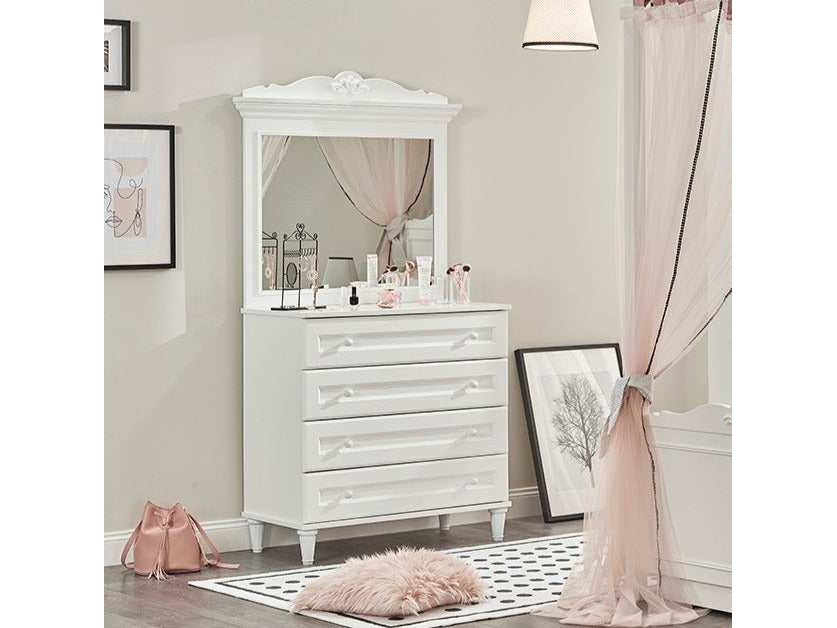 Almila Lora White Teen Room Dresser & Mirror