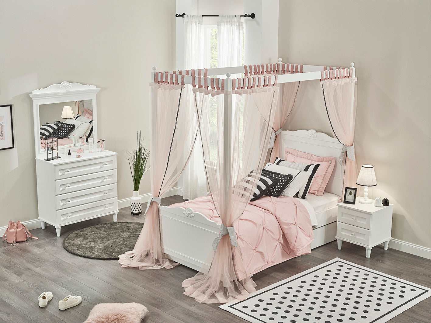Almila Lora White Teen Room Dresser & Mirror