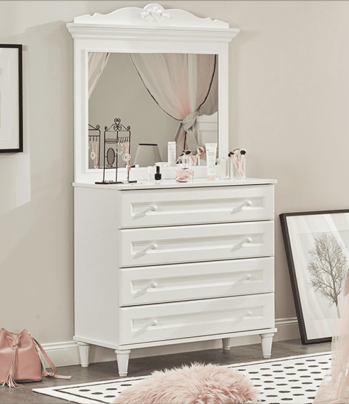 Lora White Teen Room Dresser & Mirror