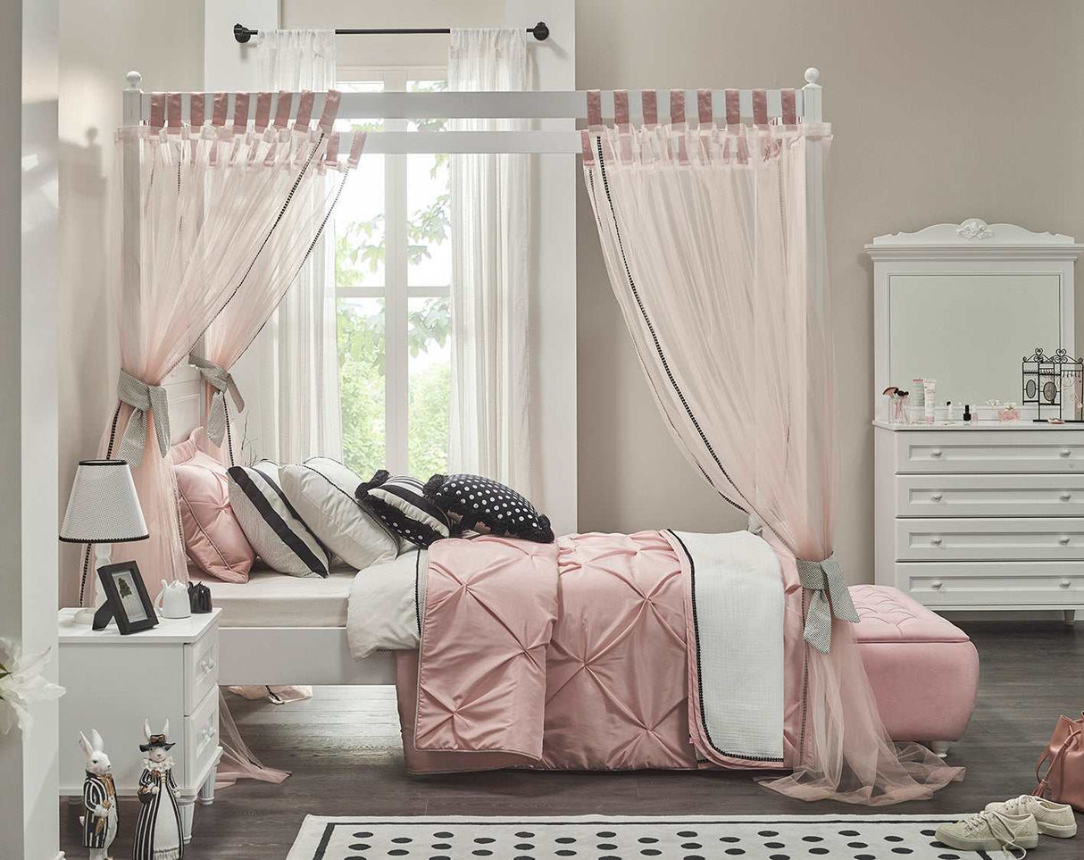 Lora White Canopy Teen Bed with Pink Mosquito Net Set - Ornate Home