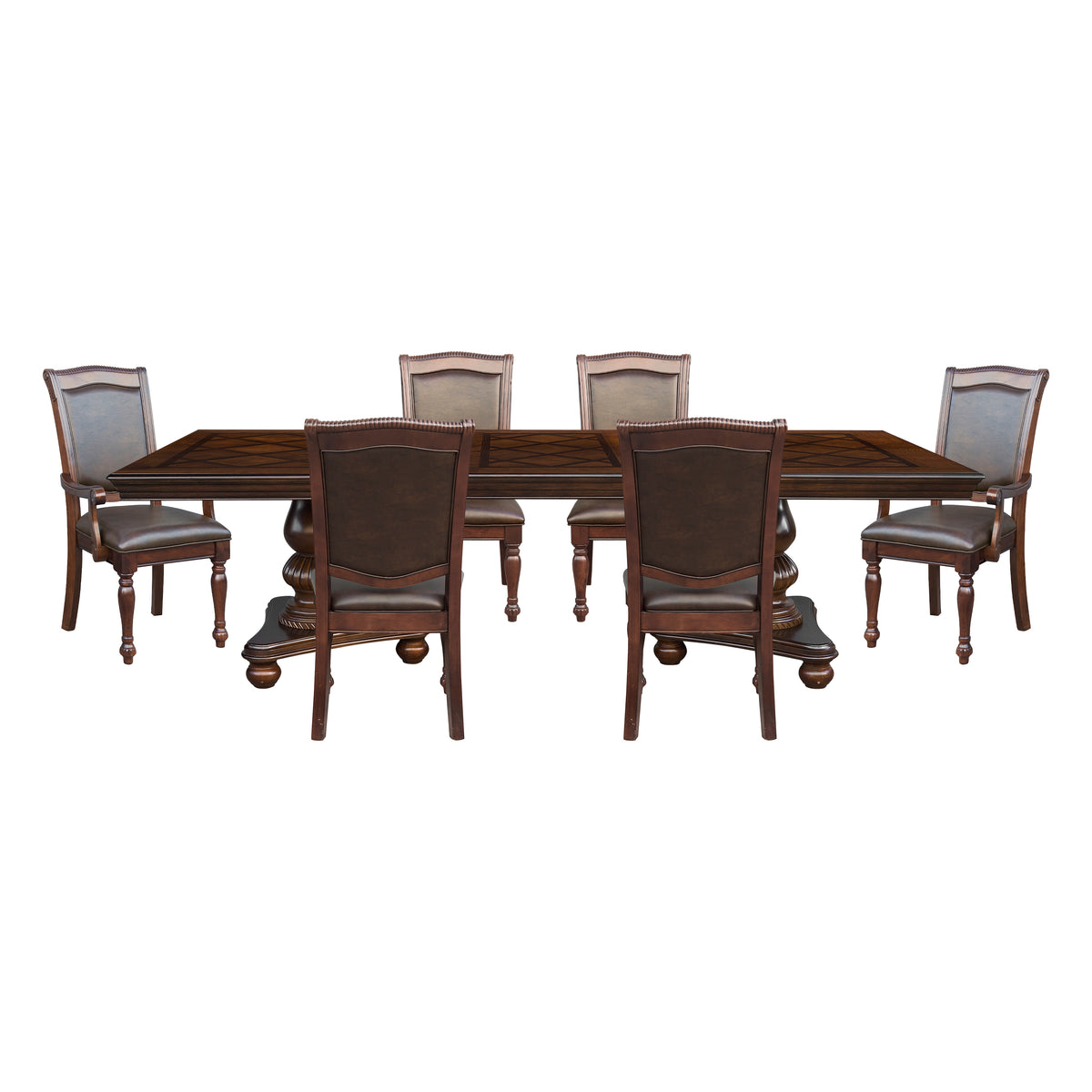 Lordsburg Brown Cherry 7pc Dining Set - Ornate Home