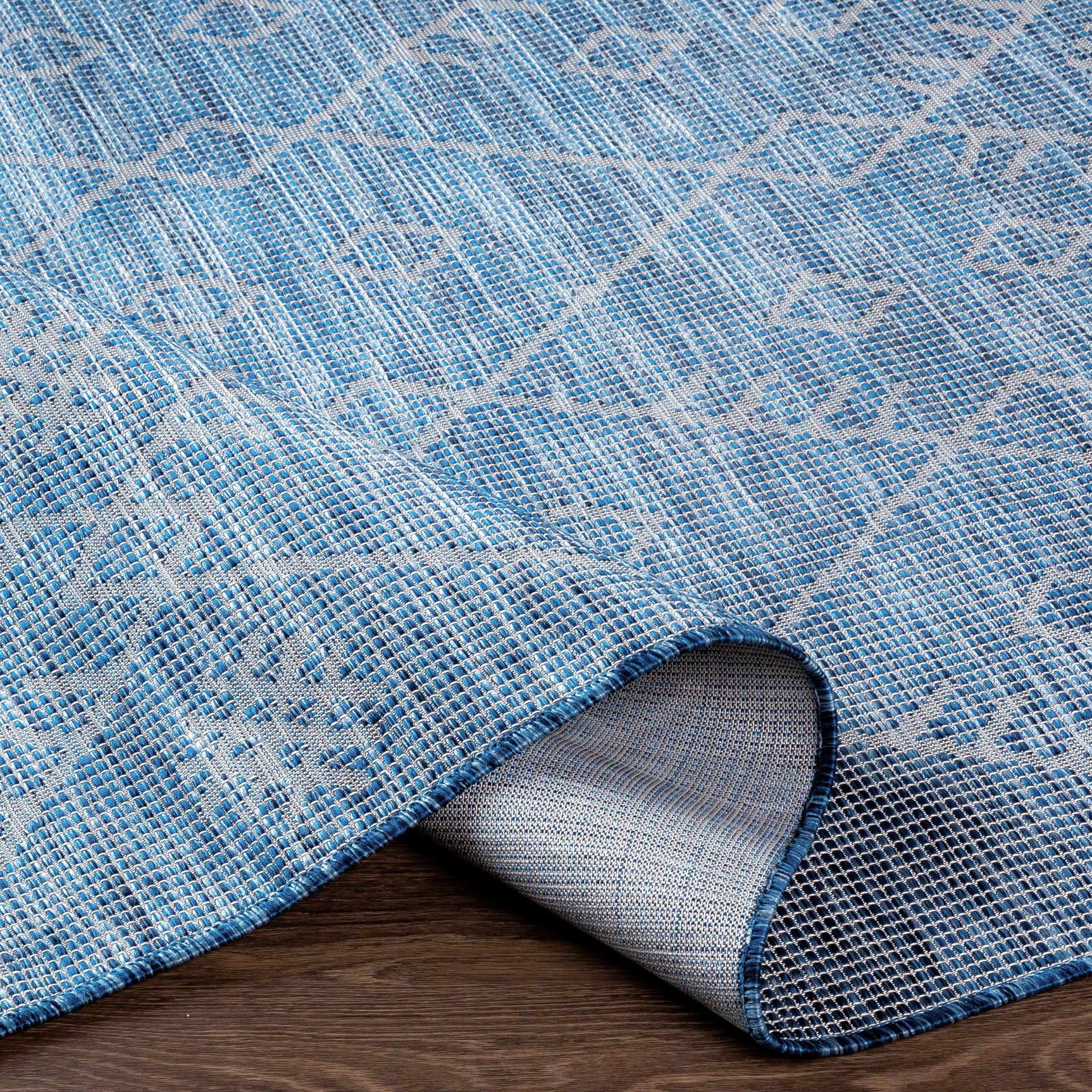 Lorena Blue Flatweave Trellis Outdoor Area Carpet - Clearance - Ornate Home