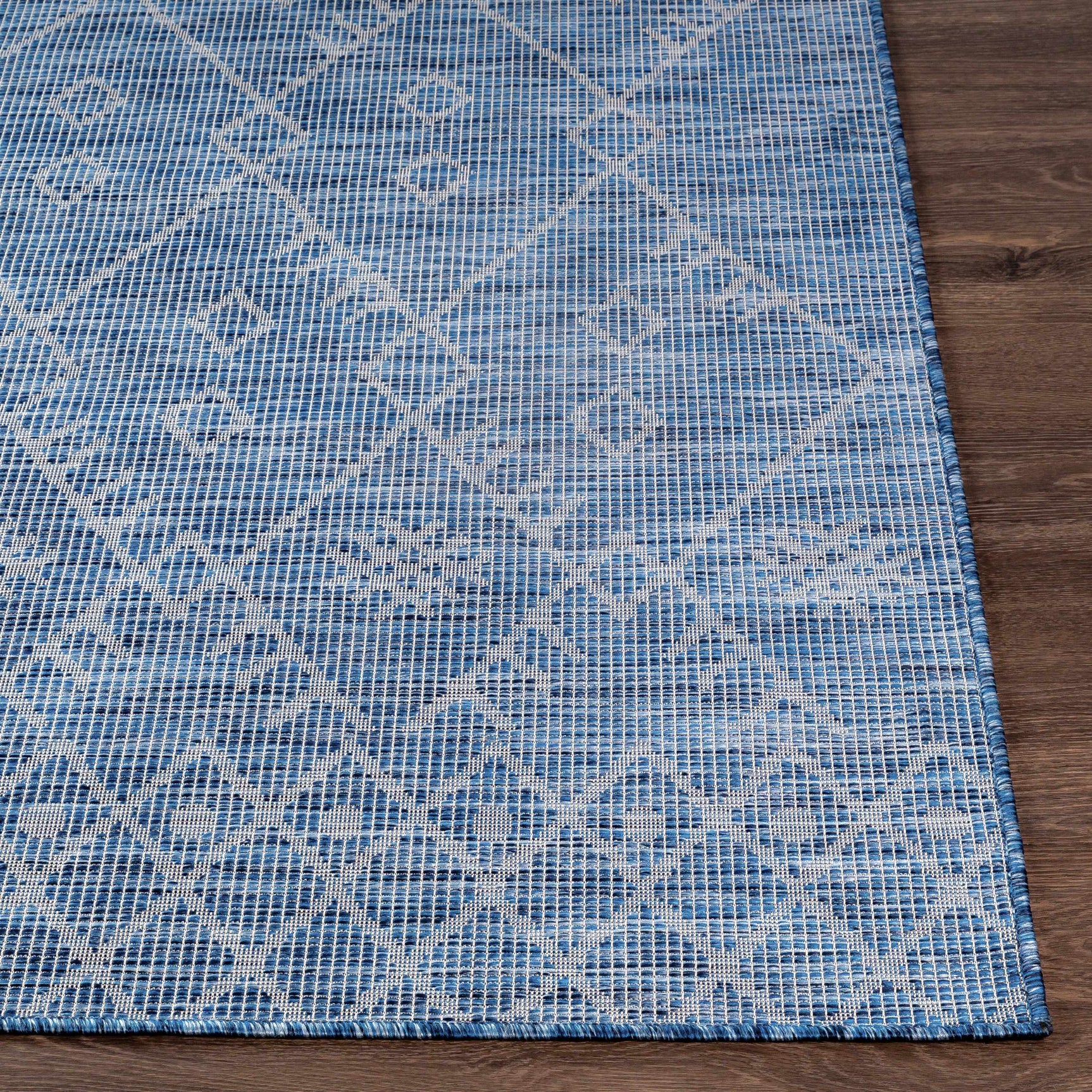 Lorena Blue Flatweave Trellis Outdoor Area Carpet - Clearance - Ornate Home
