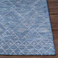 Lorena Blue Flatweave Trellis Outdoor Area Carpet - Clearance - Ornate Home