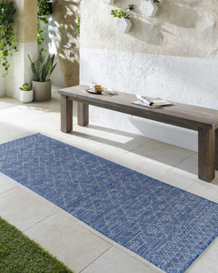 Lorena Blue Flatweave Trellis Outdoor Area Carpet - Clearance - Ornate Home