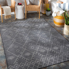 Lorena Charcoal Flatweave Trellis Outdoor Carpet - Clearance - Ornate Home