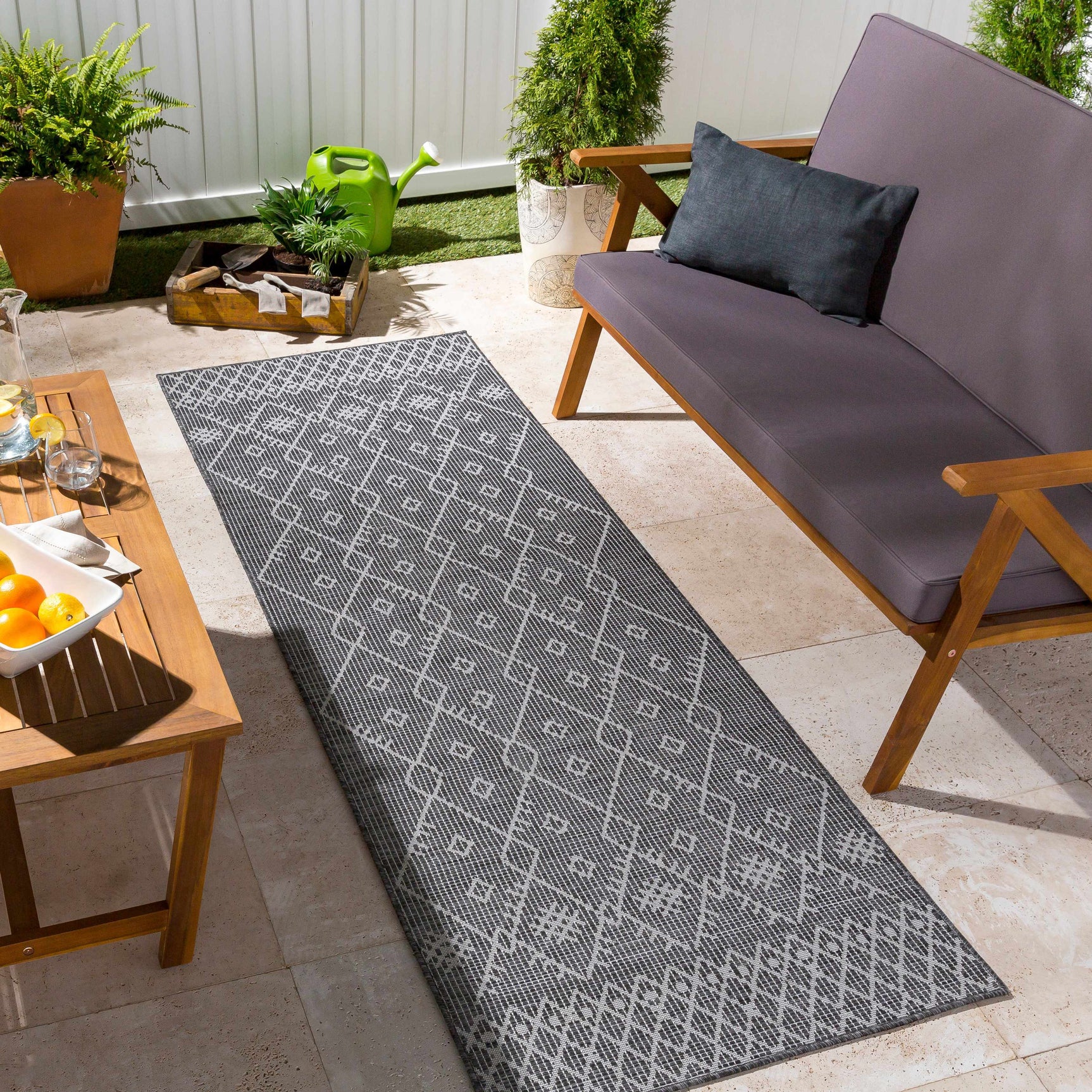 Lorena Charcoal Flatweave Trellis Outdoor Carpet - Clearance - Ornate Home