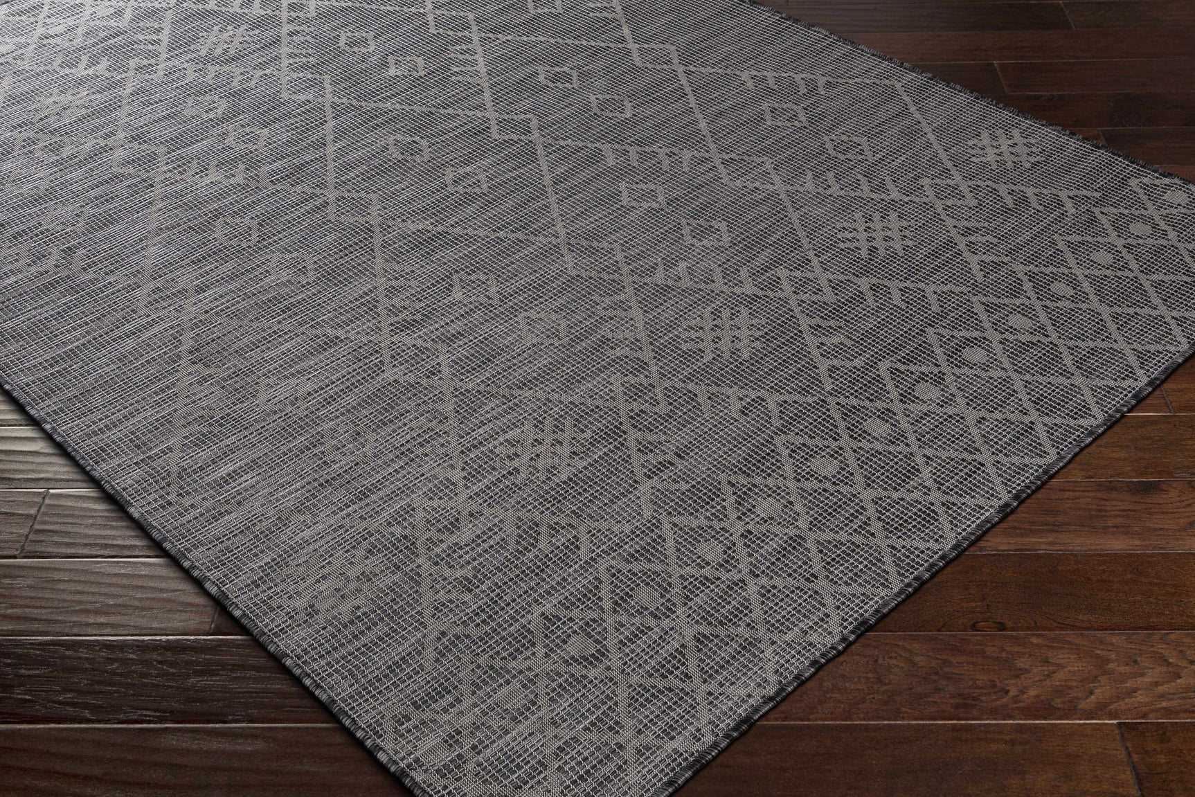 Lorena Charcoal Flatweave Trellis Outdoor Carpet - Clearance - Ornate Home