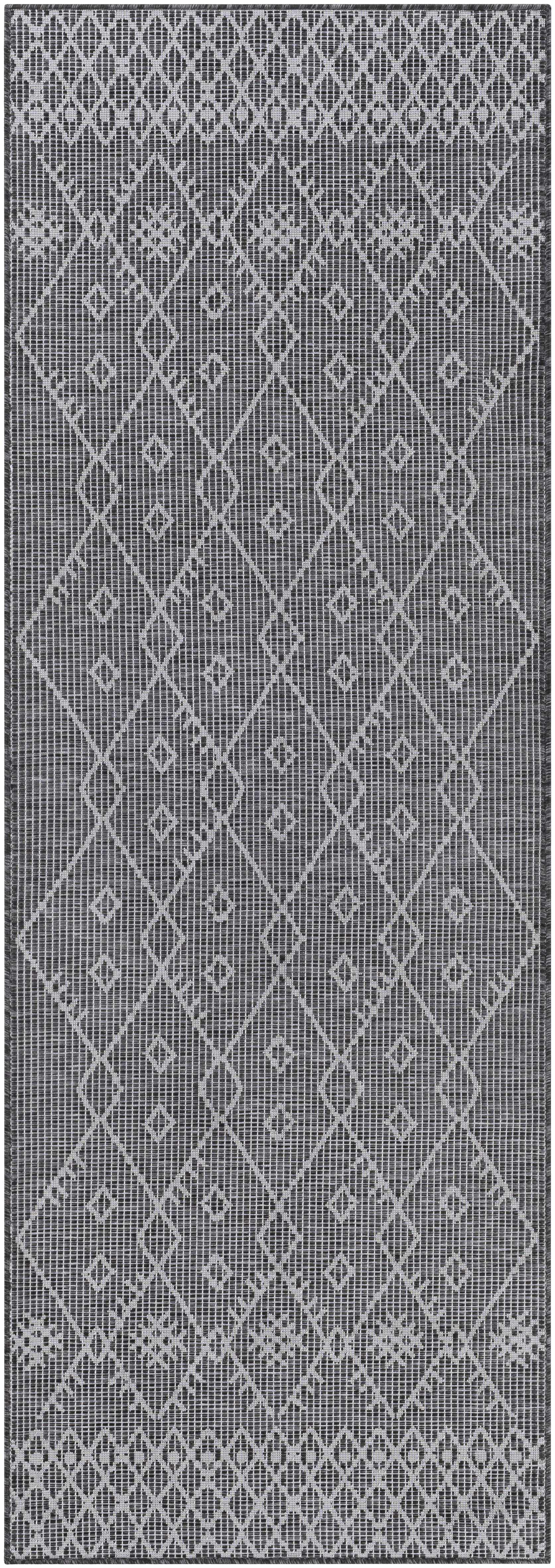 Lorena Charcoal Flatweave Trellis Outdoor Carpet - Clearance - Ornate Home
