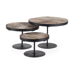 Lorenz Light Brown/Black Wood Round Decorative Display Stands (Set of 3)