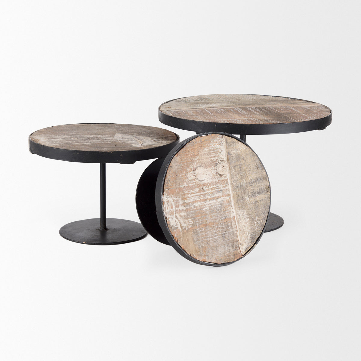 Lorenz Light Brown/Black Wood Round Decorative Display Stands (Set of 3) - Ornate Home