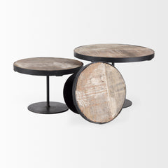 Lorenz Light Brown/Black Wood Round Decorative Display Stands (Set of 3)