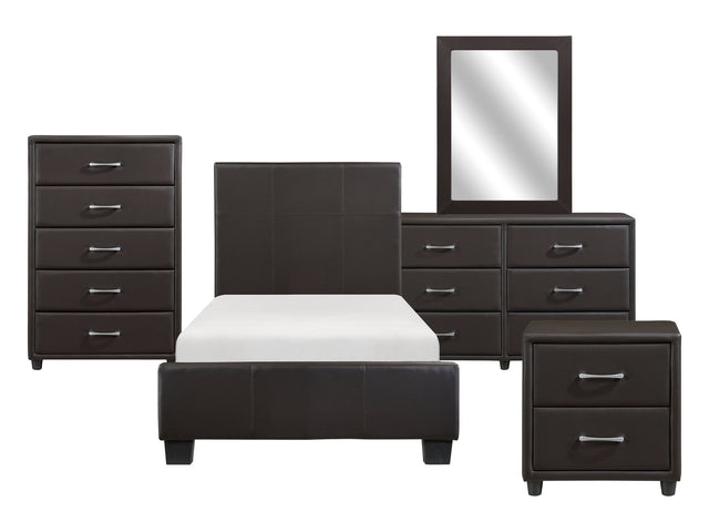 Lorenzi Dark Brown 5-Piece Twin Bedroom Set - Ornate Home