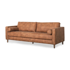 Loretta Cognac Brown Faux Leather Three Seater Sofa with Two Bolster Cushions - Ornate Home