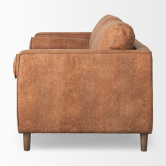 Loretta Cognac Brown Faux Leather Three Seater Sofa with Two Bolster Cushions - Ornate Home