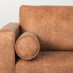 Loretta Cognac Brown Faux Leather Three Seater Sofa with Two Bolster Cushions - Ornate Home