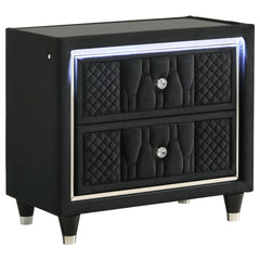 Lorient Black 2-drawer LED Nightstand with USB - Ornate Home