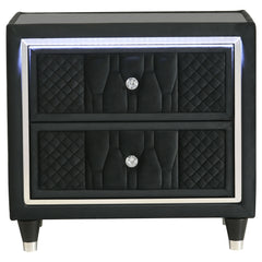 Lorient Black 2-drawer LED Nightstand with USB - Ornate Home