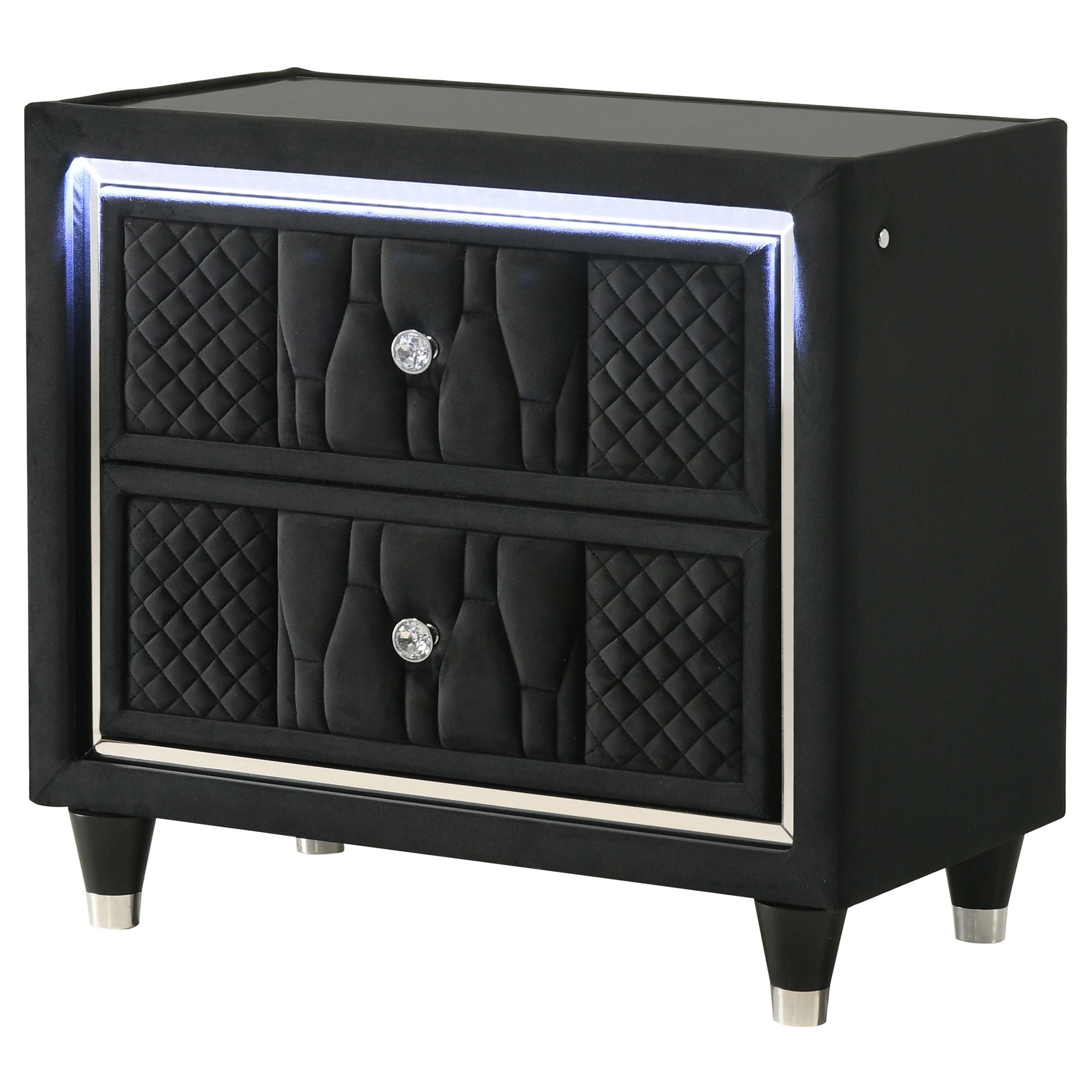 Lorient Black 2-drawer LED Nightstand with USB - Ornate Home