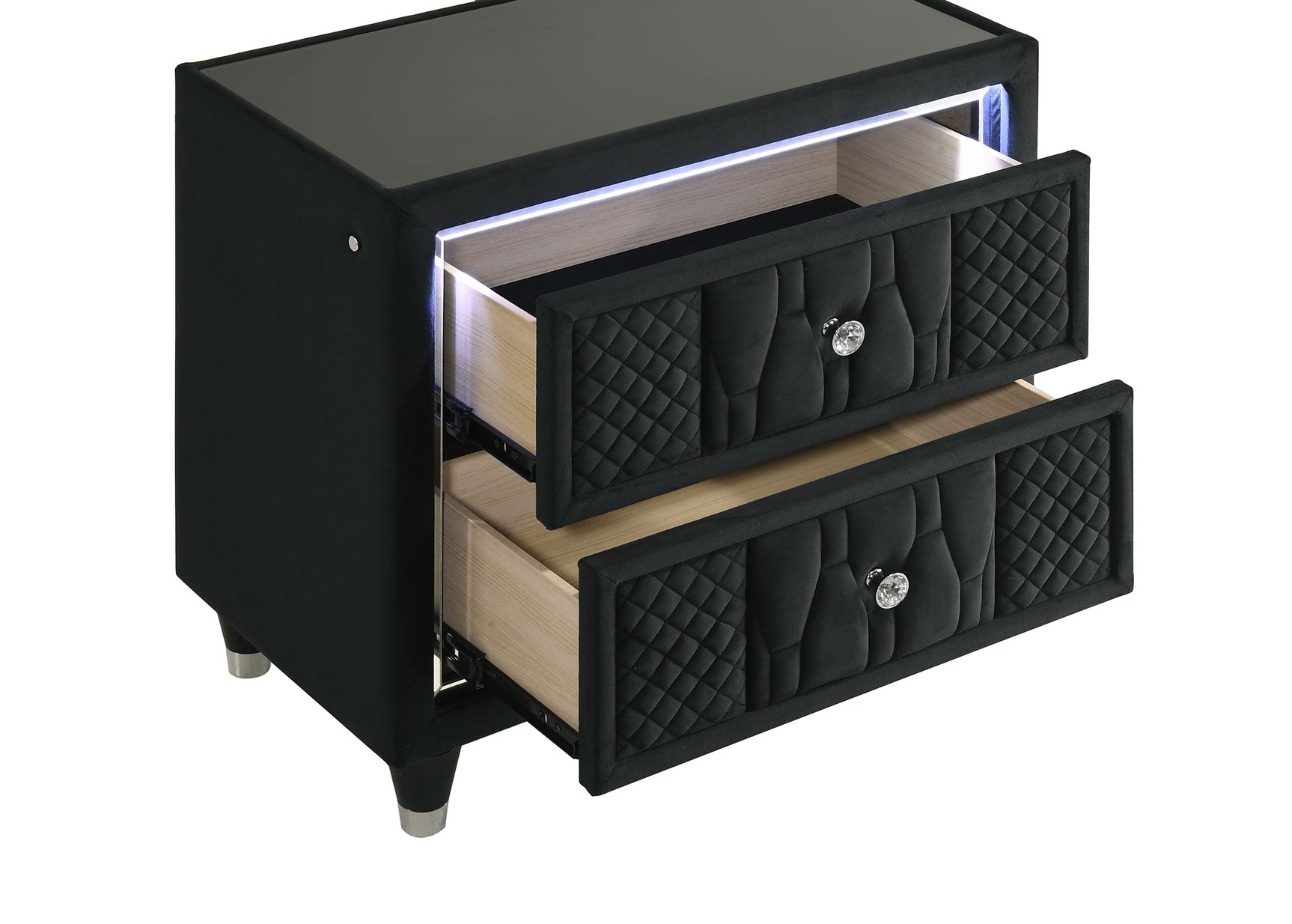 Lorient Black 2-drawer LED Nightstand with USB - Ornate Home