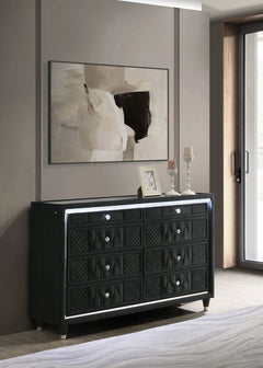 Lorient Black 8-drawer LED Bedroom Dresser Cabinet - Ornate Home