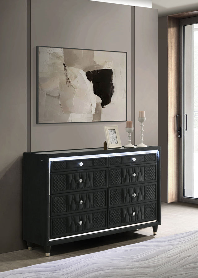 Lorient Black 8-drawer LED Bedroom Dresser Cabinet - Ornate Home