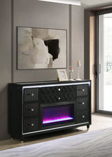 Lorient Black 8-drawer LED Bedroom Flame Box Dresser - Ornate Home