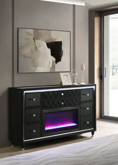 Lorient Black 8-drawer LED Bedroom Flame Box Dresser - Ornate Home