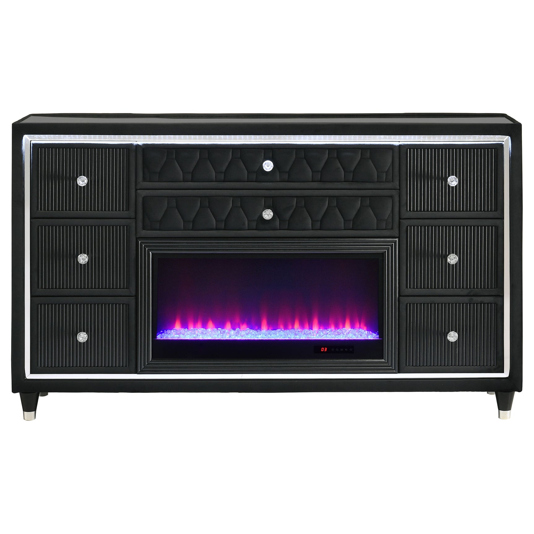 Lorient Black 8-drawer LED Bedroom Flame Box Dresser - Ornate Home