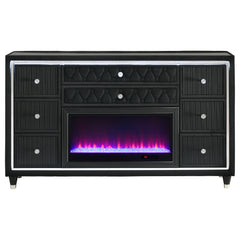 Lorient Black 8-drawer LED Bedroom Flame Box Dresser - Ornate Home