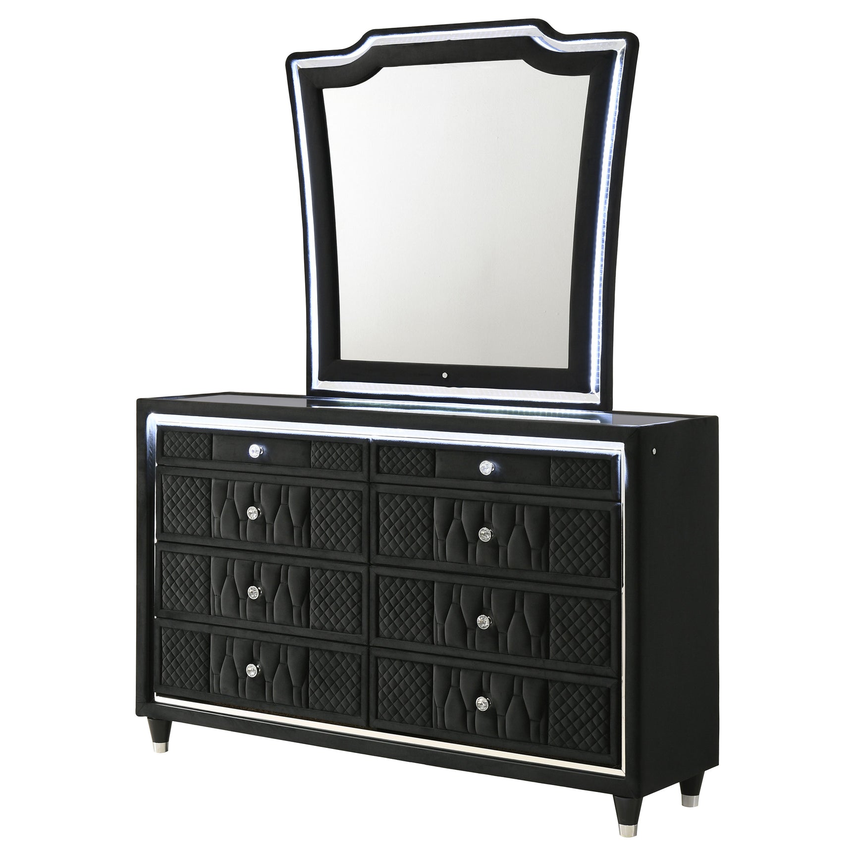 Lorient Black 8-drawer LED Dresser with Mirror - Ornate Home