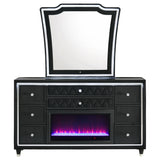 Lorient Black 8-drawer LED Flame Box Dresser and Mirror - Ornate Home