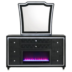 Lorient Black 8-drawer LED Flame Box Dresser and Mirror - Ornate Home