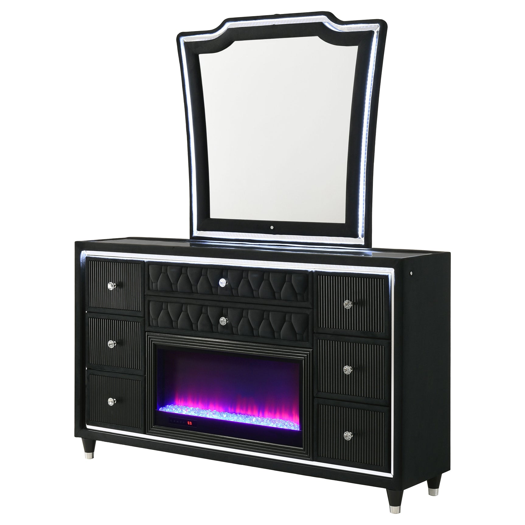 Lorient Black 8-drawer LED Flame Box Dresser and Mirror - Ornate Home