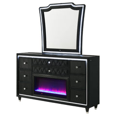 Lorient Black 8-drawer LED Flame Box Dresser and Mirror - Ornate Home