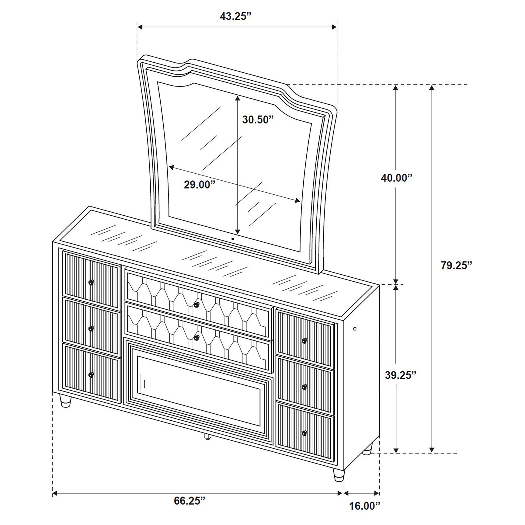 Lorient Black 8-drawer LED Flame Box Dresser and Mirror - Ornate Home