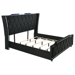 Lorient Black Eastern King LED Upholstered Bed - Ornate Home