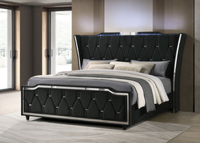 Lorient Black Eastern King LED Upholstered Bed - Ornate Home