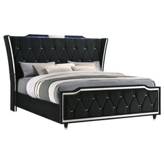 Lorient Black Eastern King LED Upholstered Bed - Ornate Home