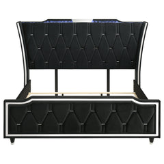 Lorient Black Eastern King LED Upholstered Bed - Ornate Home