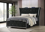 Lorient Black Queen LED Upholstered Wingback Bed - Ornate Home