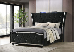 Lorient Black Queen LED Upholstered Wingback Bed - Ornate Home