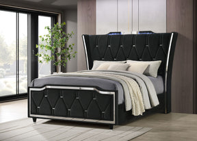 Lorient Black Queen LED Upholstered Wingback Bed - Ornate Home