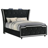 Lorient Black Queen LED Upholstered Wingback Bed - Ornate Home