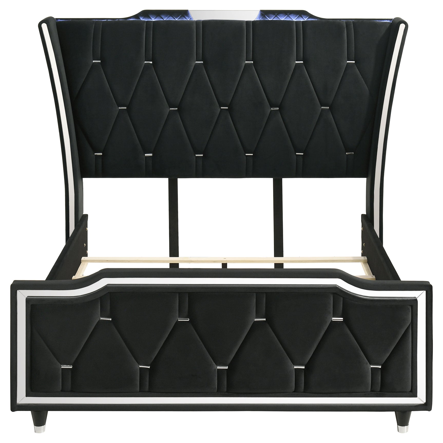 Lorient Black Queen LED Upholstered Wingback Bed - Ornate Home