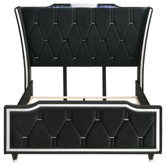 Lorient Black Queen LED Upholstered Wingback Bed - Ornate Home