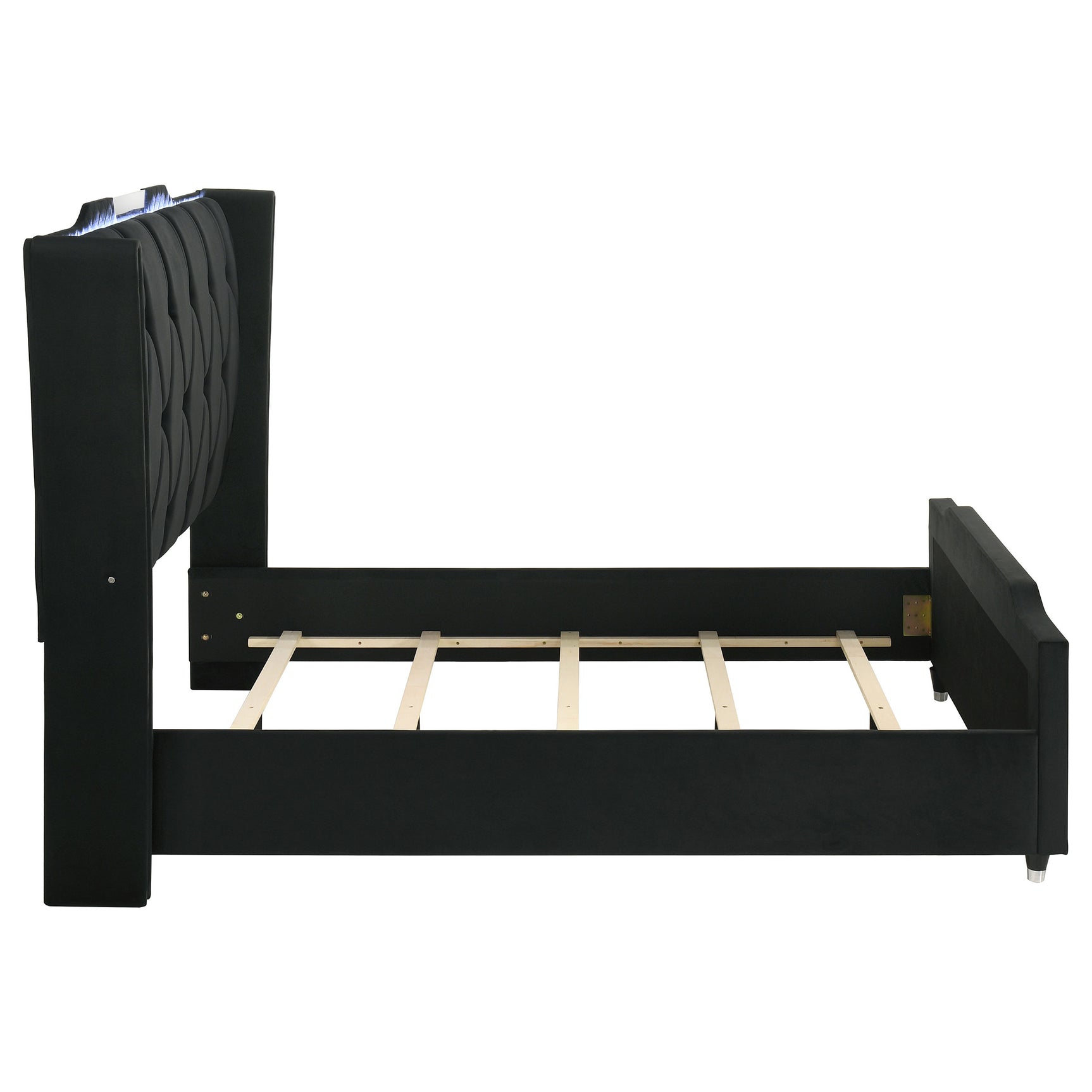 Lorient Black Queen LED Upholstered Wingback Bed - Ornate Home