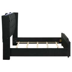 Lorient Black Queen LED Upholstered Wingback Bed - Ornate Home